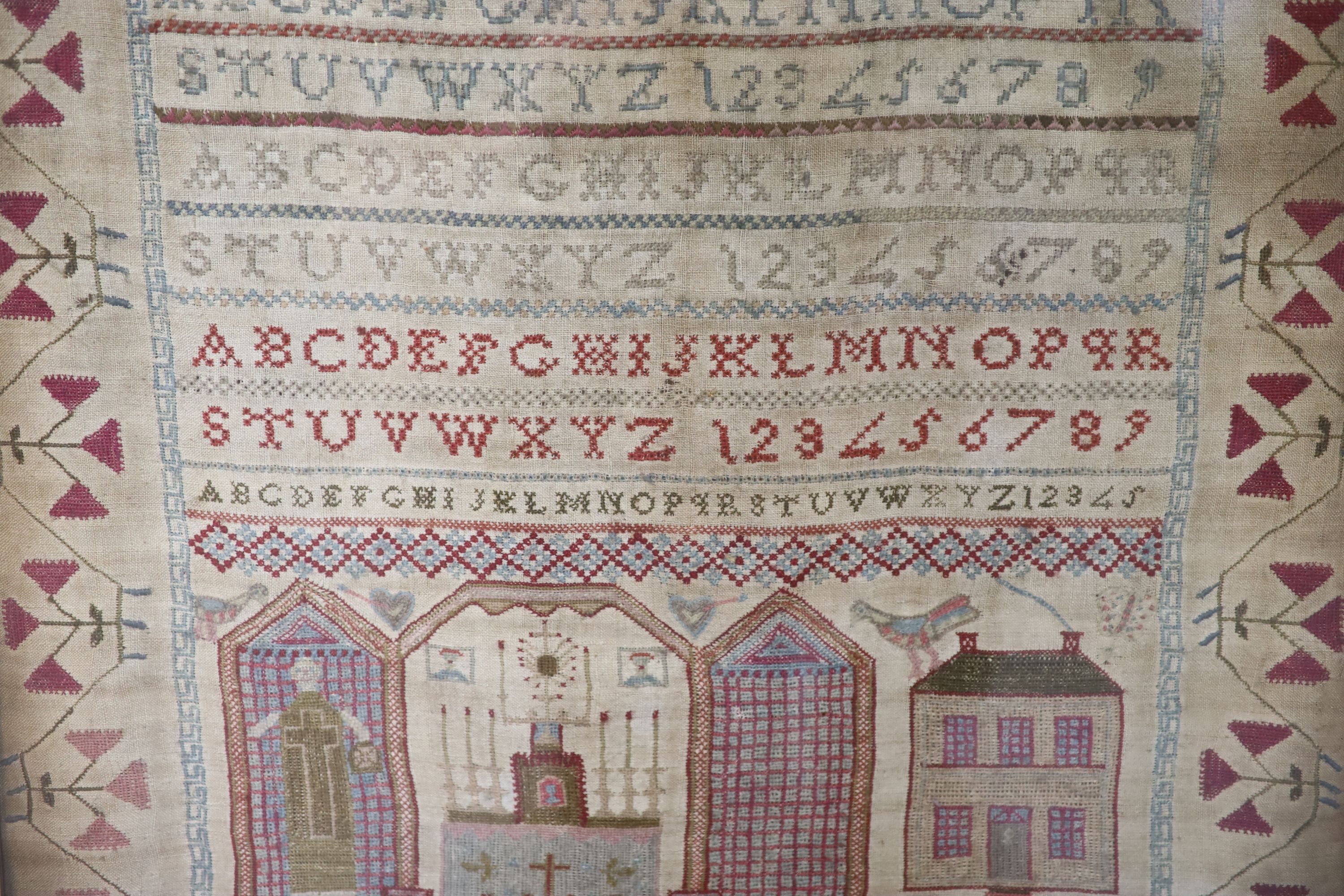 A large William IV alphabetical sampler, by Mary Ann Cox, dated 1831, 75 x 53cm